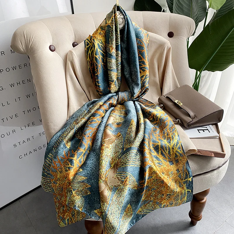 180*90cm lüks marka kadın yaz ipek eşarplar şal bayan Wrap yumuşak kadın tasarımcı plaj bandana foulard susturucu pareo