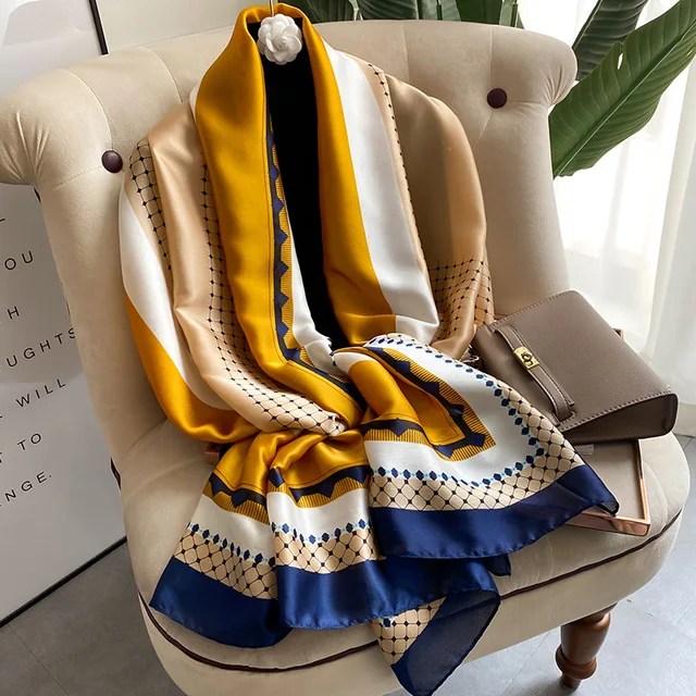 180*90cm lüks marka kadın yaz ipek eşarplar şal bayan Wrap yumuşak kadın tasarımcı plaj bandana foulard susturucu pareo - Görsel 10