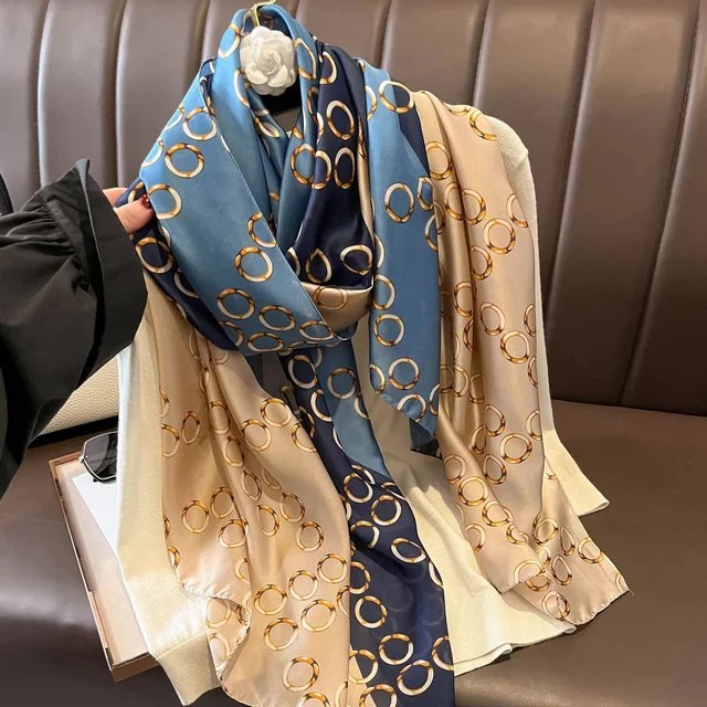 180*90cm lüks marka kadın yaz ipek eşarplar şal bayan Wrap yumuşak kadın tasarımcı plaj bandana foulard susturucu pareo - Görsel 13
