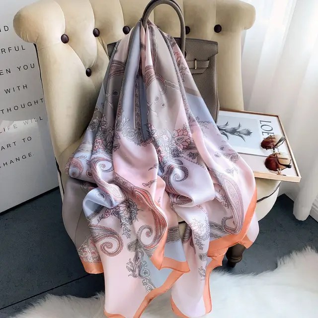 180*90cm lüks marka kadın yaz ipek eşarplar şal bayan Wrap yumuşak kadın tasarımcı plaj bandana foulard susturucu pareo - Görsel 14