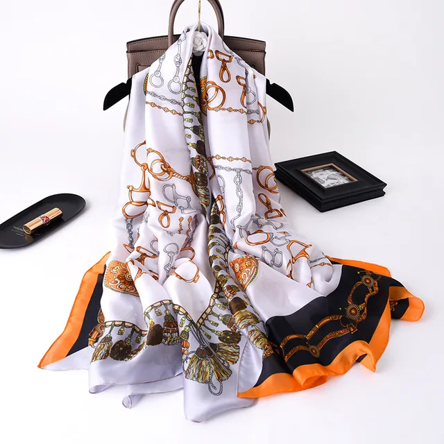 180*90cm lüks marka kadın yaz ipek eşarplar şal bayan Wrap yumuşak kadın tasarımcı plaj bandana foulard susturucu pareo