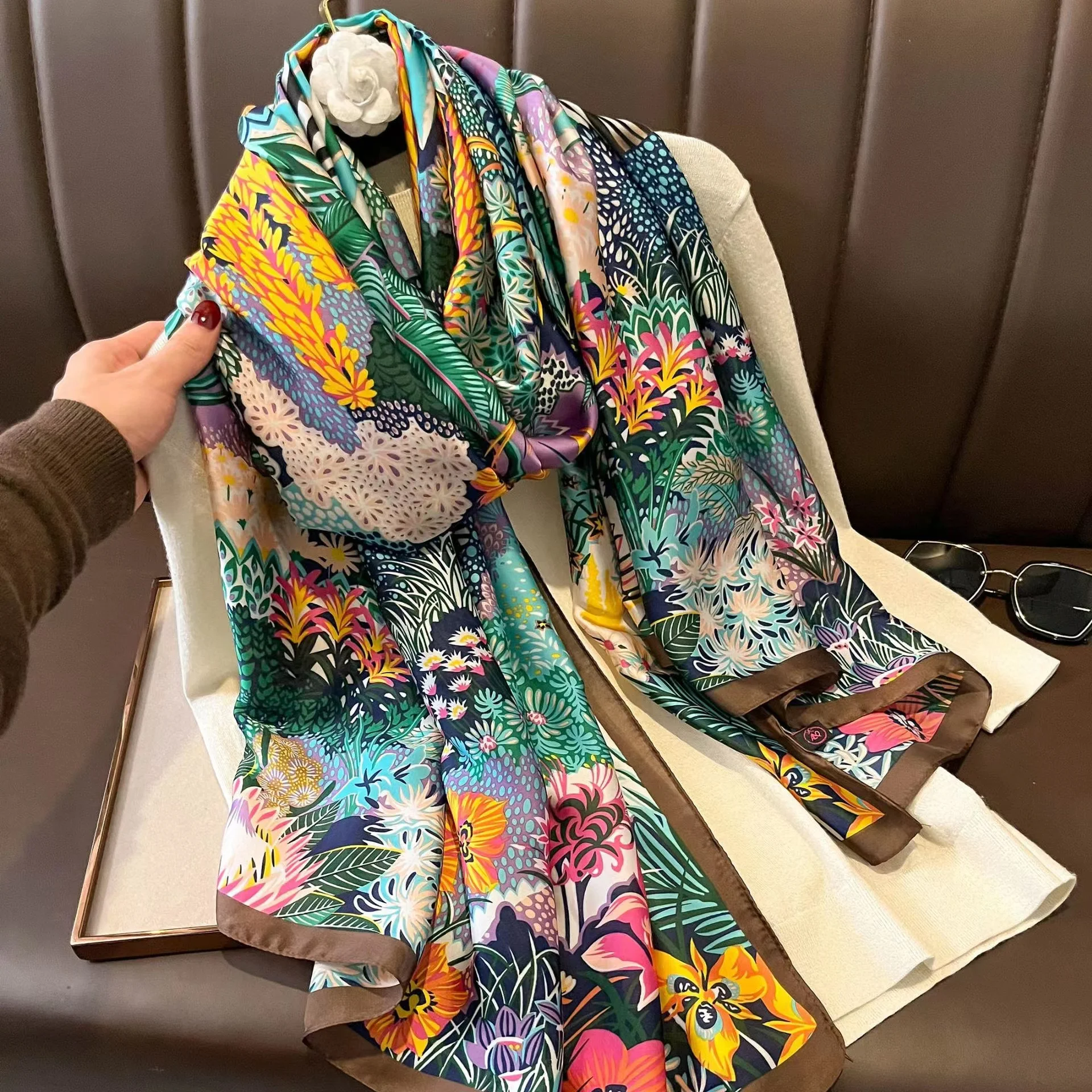 180*90cm lüks marka kadın yaz ipek eşarplar şal bayan Wrap yumuşak kadın tasarımcı plaj bandana foulard susturucu pareo - Görsel 1