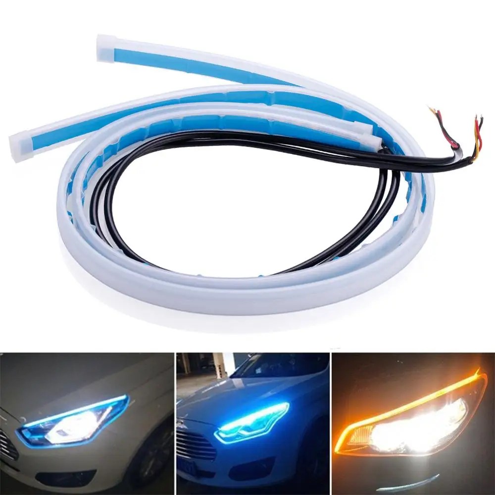 2 adet DRL LED şerit dönüş sinyal ışığı sarı parlak esnek dönüş sinyal ışığı gündüz farı araba için far 12V