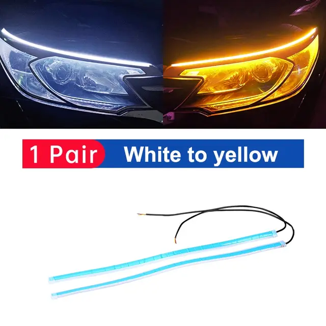 2 adet LED DRL araba gündüz koşu işık esnek su geçirmez şerit oto farlar beyaz dönüş sinyali sarı fren akış ışıkları 12V