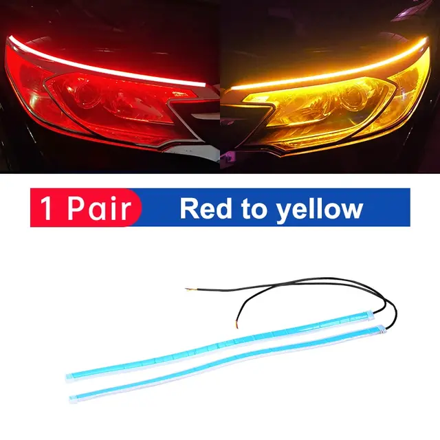 2 adet LED DRL araba gündüz koşu işık esnek su geçirmez şerit oto farlar beyaz dönüş sinyali sarı fren akış ışıkları 12V