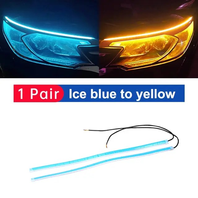 2 adet LED DRL araba gündüz koşu işık esnek su geçirmez şerit oto farlar beyaz dönüş sinyali sarı fren akış ışıkları 12V - Görsel 9