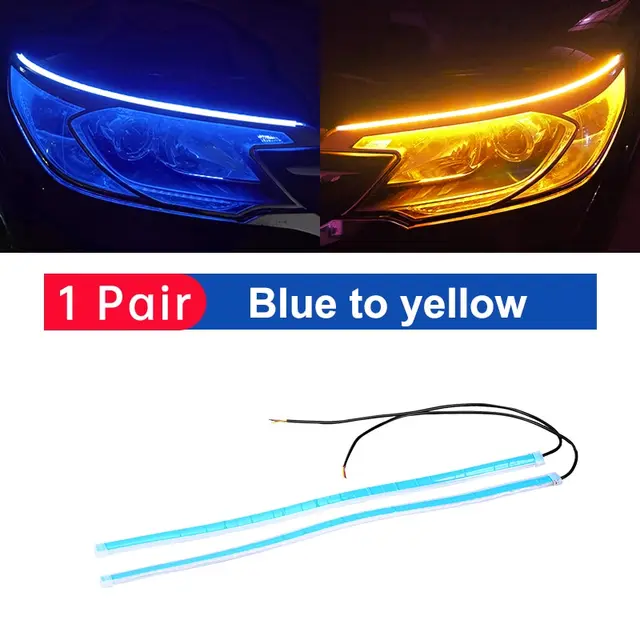 2 adet LED DRL araba gündüz koşu işık esnek su geçirmez şerit oto farlar beyaz dönüş sinyali sarı fren akış ışıkları 12V