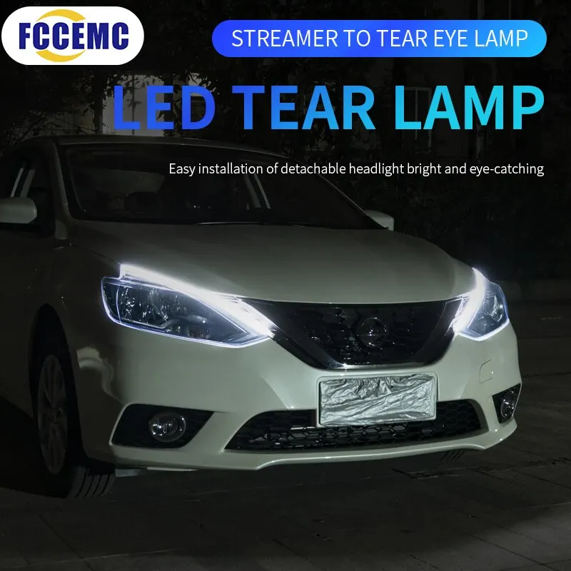 2 adet LED DRL araba gündüz koşu işık esnek su geçirmez şerit oto farlar beyaz dönüş sinyali sarı fren akış ışıkları 12V