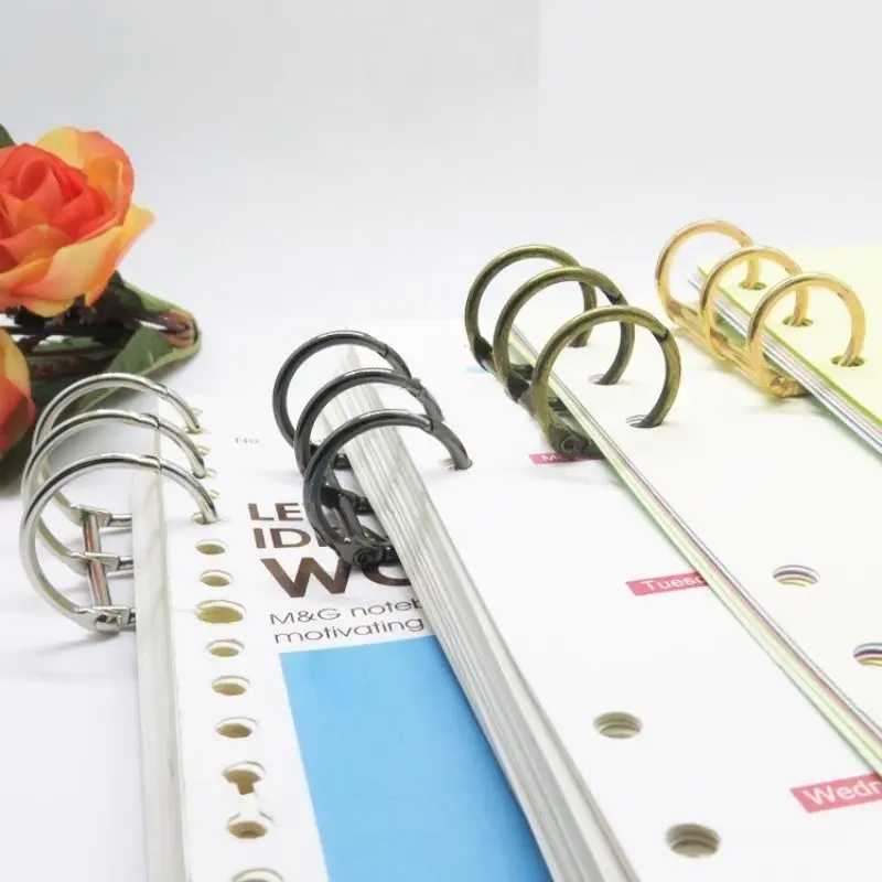 2 adet Metal halka bağlayıcı takvim daire kırtasiye ofis Metal gevşek yaprak kitap Binder 3 halka dizüstü albümü karalama defteri klipleri
