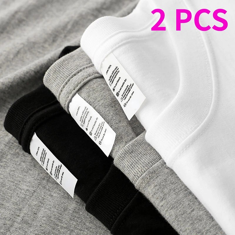 2 adet düz renk T-shirt % 100% pamuk erkek kadın beyaz o-boyun gevşek kısa kollu temel modeller tüm maç T-shirt çift siyah Tops
