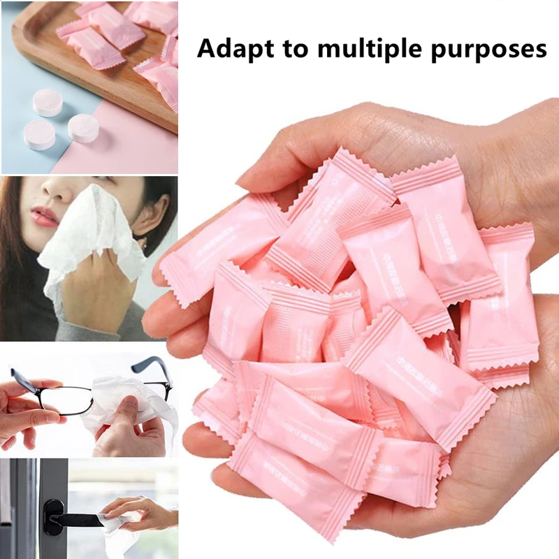 20/50 adet Mini sıkıştırılmış havlu tek kullanımlık kapsül havlu sihirli yüz bakımı Tablet açık seyahat bez mendil kağıt mendil