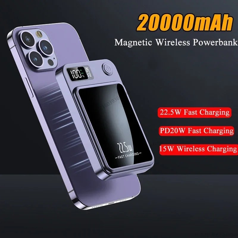 20000mAh manyetik Qi kablosuz şarj güç banka 22.5W hızlı şarj iPhone 14 13 12 11 Xiaomi Samsung Huawei Mini Powerbank
