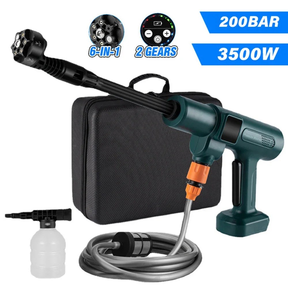 200Bar 3500W fırçasız elektrikli yüksek basınçlı yıkayıcı 6-in-1 Makita 18VBattery püskürtme tabancası için araba yıkama bahçe su tabancası