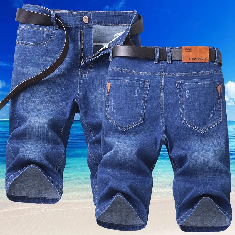2022 yaz iş düz Denim şort klasik tarzı erkek moda tüm maç gevşek elastik beş nokta pantolon erkek marka kot