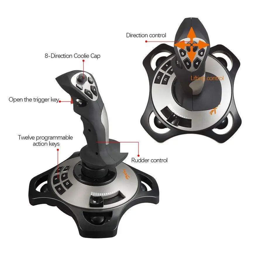 2023. PXN-2113 uçuş simülatörü Gamepad titreşim kontrol USB kablolu oyun Joystick için PC/masaüstü oyun aksesuarları