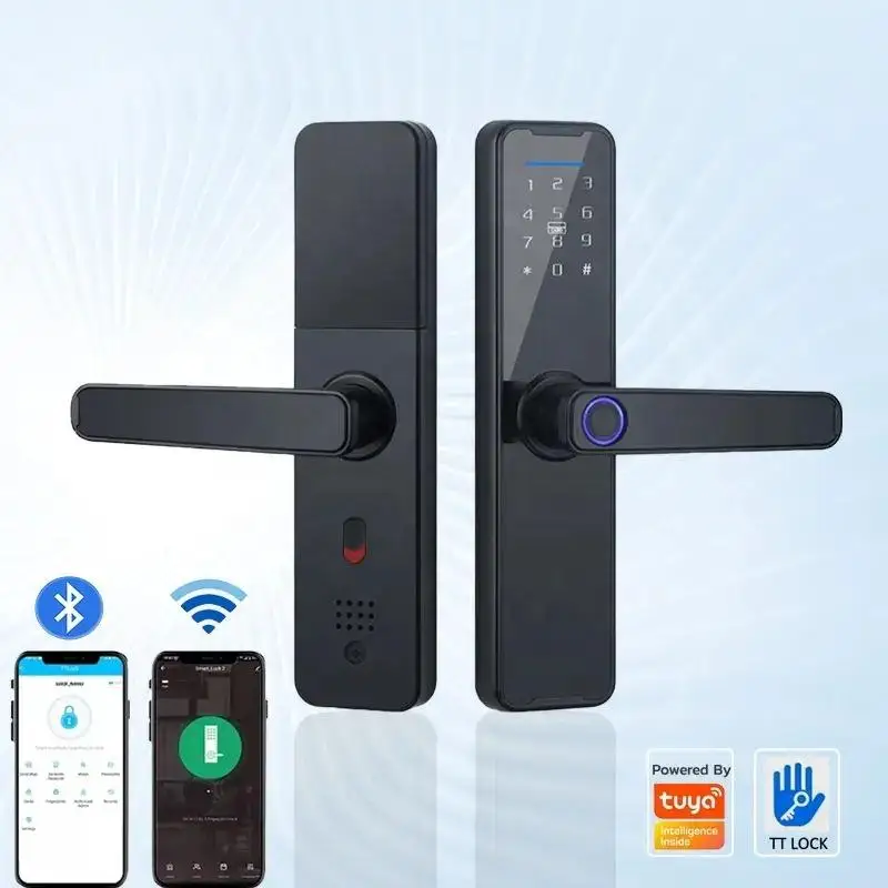 2023 Tuya TTLOCK App Ble elektrikli anahtarsız biyometrik parmak izi şifre dijital akıllı daire odası giriş kapısı kapı kolu kilidi