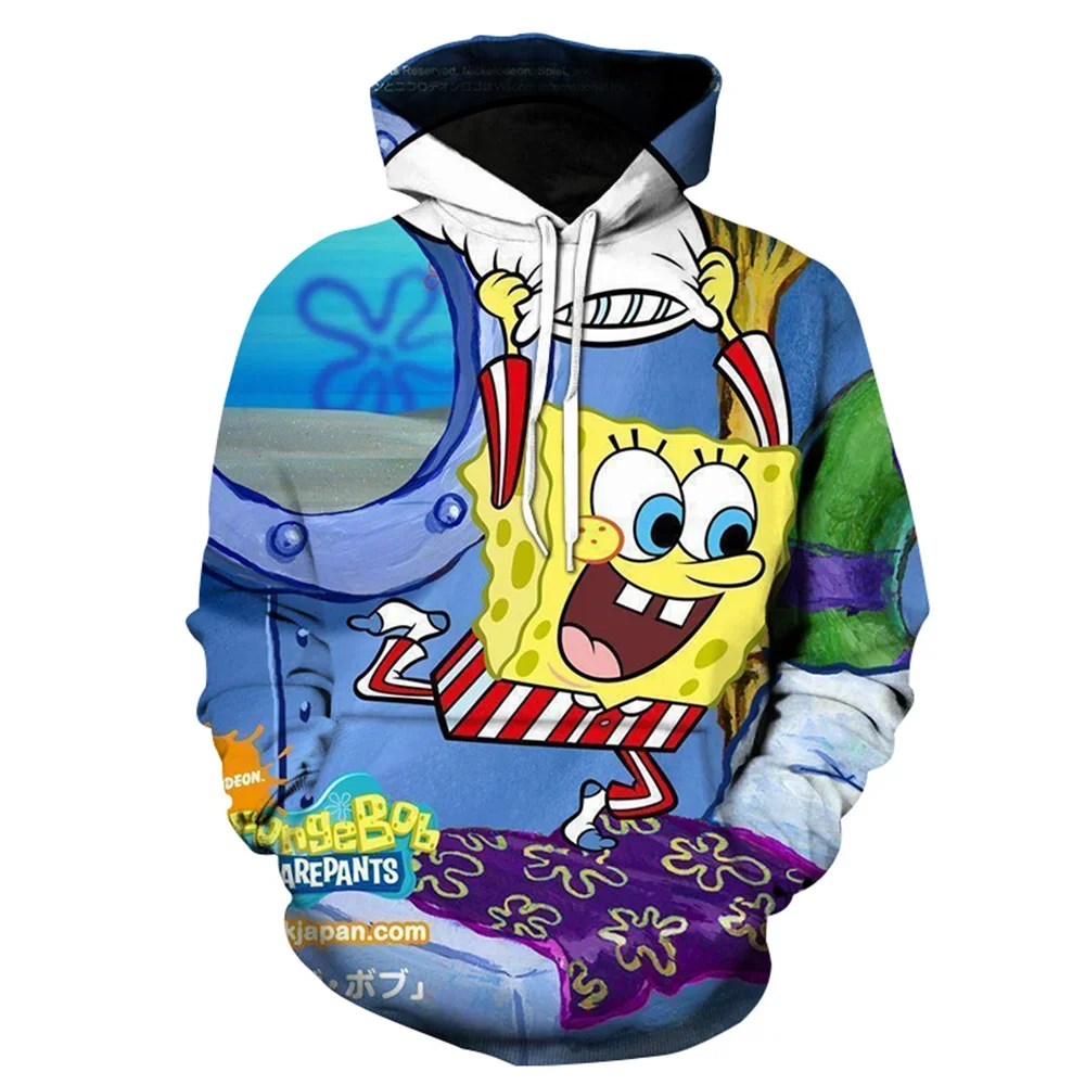 2023 ilkbahar ve sonbahar yeni sünger bebek karikatür sevimli desen uzun kollu kazak Hoodie 3D baskılı erkek moda kazak