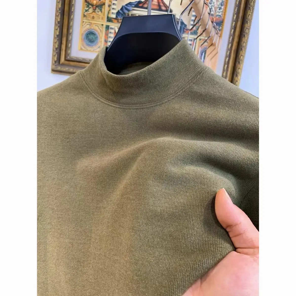 2023 kadife taban katmanı erkek ince düz renk yarım balıkçı yaka uzun kollu T-shirt artı kadife kalınlaşmış iç aşınma sıcak üst