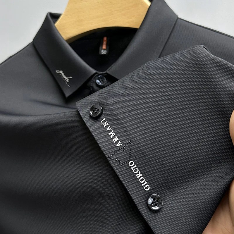 2023 yaz gömlek moda baskı rahat iş Polo GÖMLEK High End buz ipek dikişsiz süreci kısa kollu tişört erkek yeni