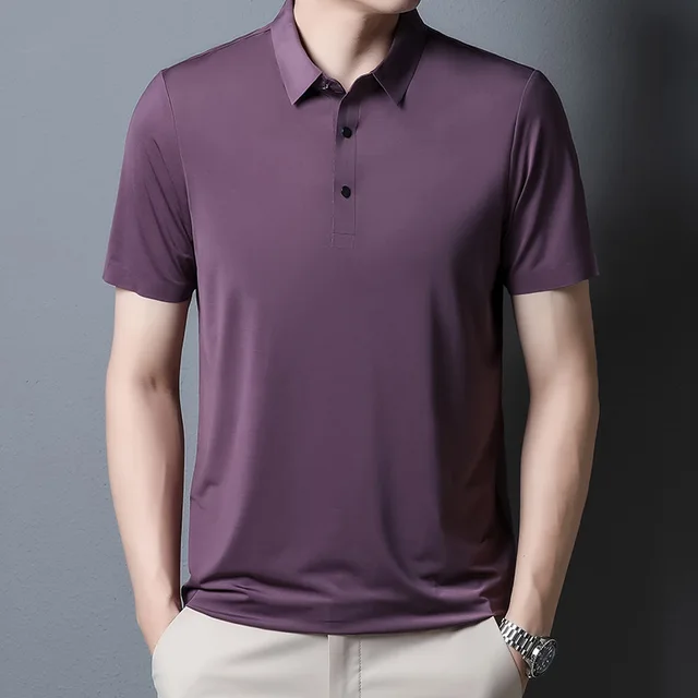 2023 yaz yeni moda erkek düz renk kısa kollu T-shirt buz ipek nefes erkek iş rahat Polo GÖMLEK