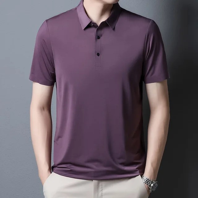 2023 yaz yeni moda erkek düz renk kısa kollu T-shirt buz ipek nefes erkek iş rahat Polo GÖMLEK - Görsel 14