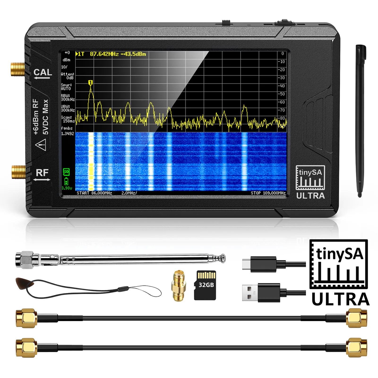 2023 yeni el 2.8 "ekran küçük spektrum analizörü TinySA ULTRA 4" ekran 100kHz 32GB kart sürümü V0.4.5.1 ile 5.3GHz