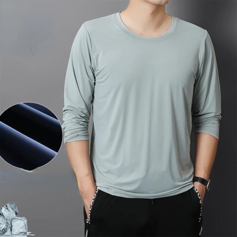 2023 yeni erkek T-Shirt uzun kollu ince erkekler T-Shirt genç adam katı sonbahar erkek Boys Tshirt için Tees gömlek o-boyun Tops