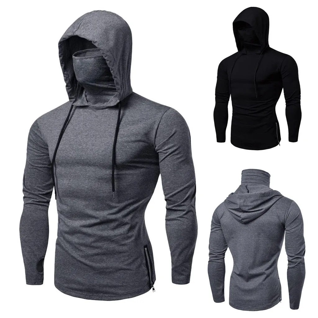 2023 yeni erkekler için katı siyah gri Hoodie uzun kollu kapüşonlu Sweatshirt adam spor Fitness salonu koşu rahat kazak Tops