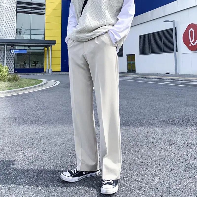 2023 yeni örtü düz pantolon erkekler japon tarzı düz renk moda rahat Streetwear Baggy geniş bacaklar rahat erkek pantolon