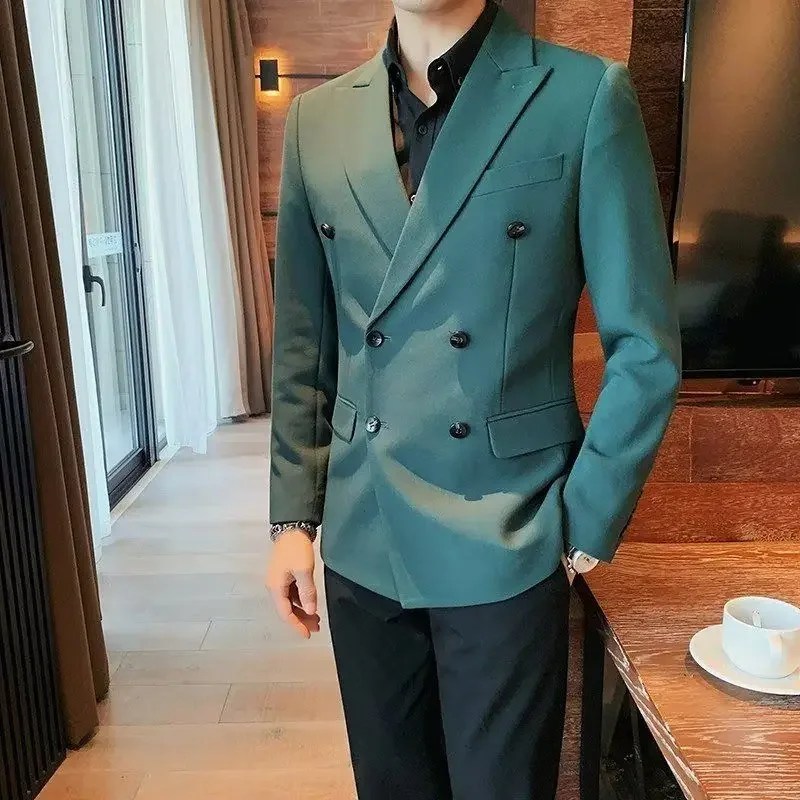 2023 yeni sonbahar kış Blazers erkekler çift göğüslü rahat takım elbise erkek ceket Streetwear sosyal Blazer Masculino L86 - Görsel 2