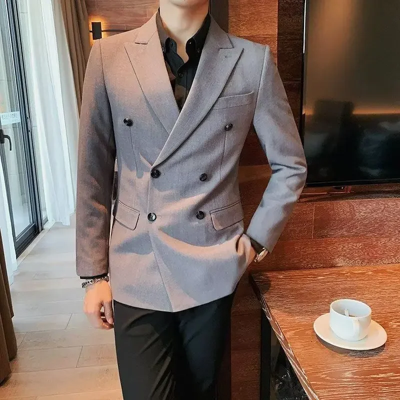 2023 yeni sonbahar kış Blazers erkekler çift göğüslü rahat takım elbise erkek ceket Streetwear sosyal Blazer Masculino L86