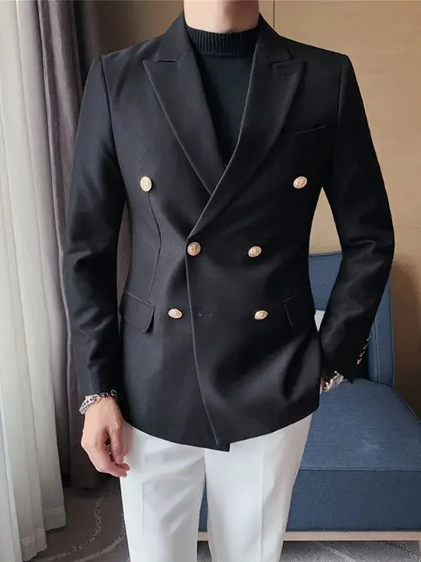 2023 yeni sonbahar kış Blazers erkekler çift göğüslü rahat takım elbise erkek ceket Streetwear sosyal Blazer Masculino L86 - Görsel 4