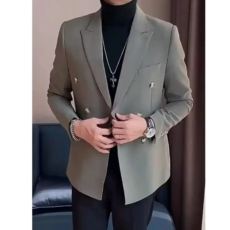 2023 yeni sonbahar kış Blazers erkekler çift göğüslü rahat takım elbise erkek ceket Streetwear sosyal Blazer Masculino L86 - Görsel 5