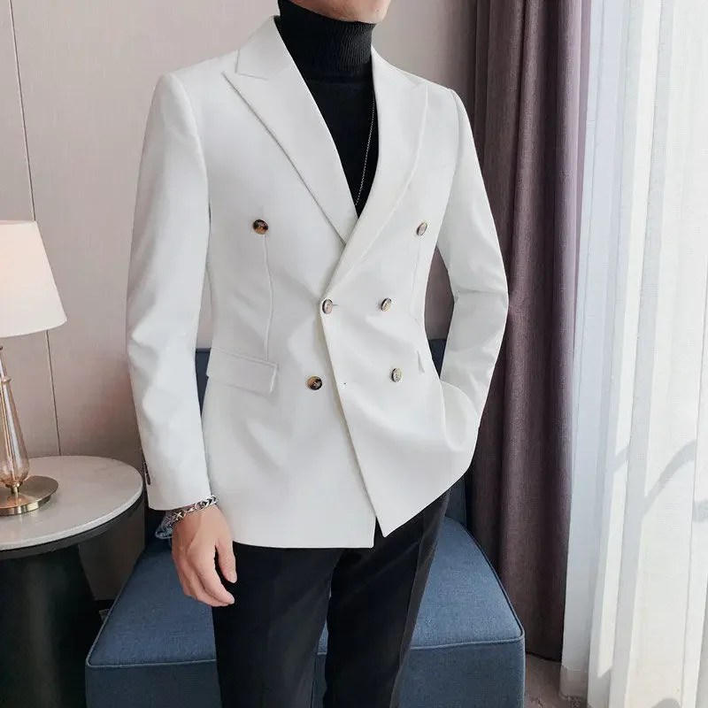 2023 yeni sonbahar kış Blazers erkekler çift göğüslü rahat takım elbise erkek ceket Streetwear sosyal Blazer Masculino L86 - Görsel 6