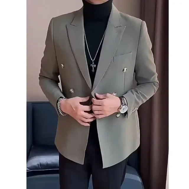 2023 yeni sonbahar kış Blazers erkekler çift göğüslü rahat takım elbise erkek ceket Streetwear sosyal Blazer Masculino L86