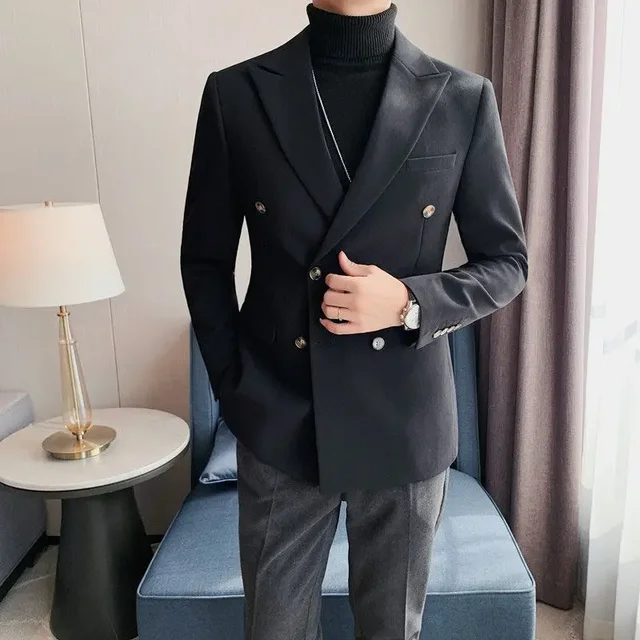 2023 yeni sonbahar kış Blazers erkekler çift göğüslü rahat takım elbise erkek ceket Streetwear sosyal Blazer Masculino L86
