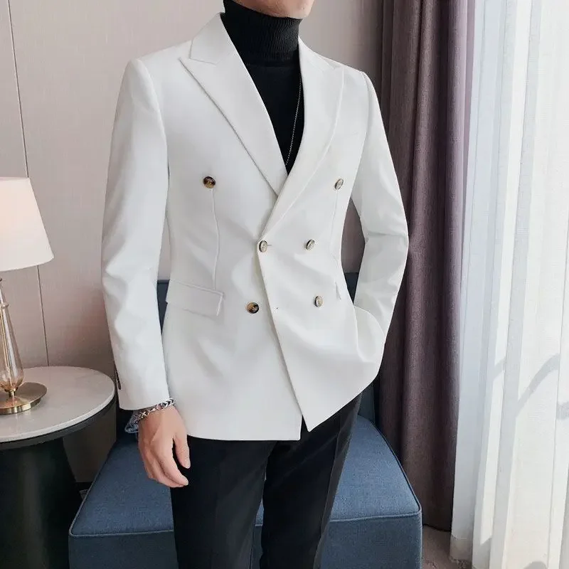 2023 yeni sonbahar kış Blazers erkekler çift göğüslü rahat takım elbise erkek ceket Streetwear sosyal Blazer Masculino L86