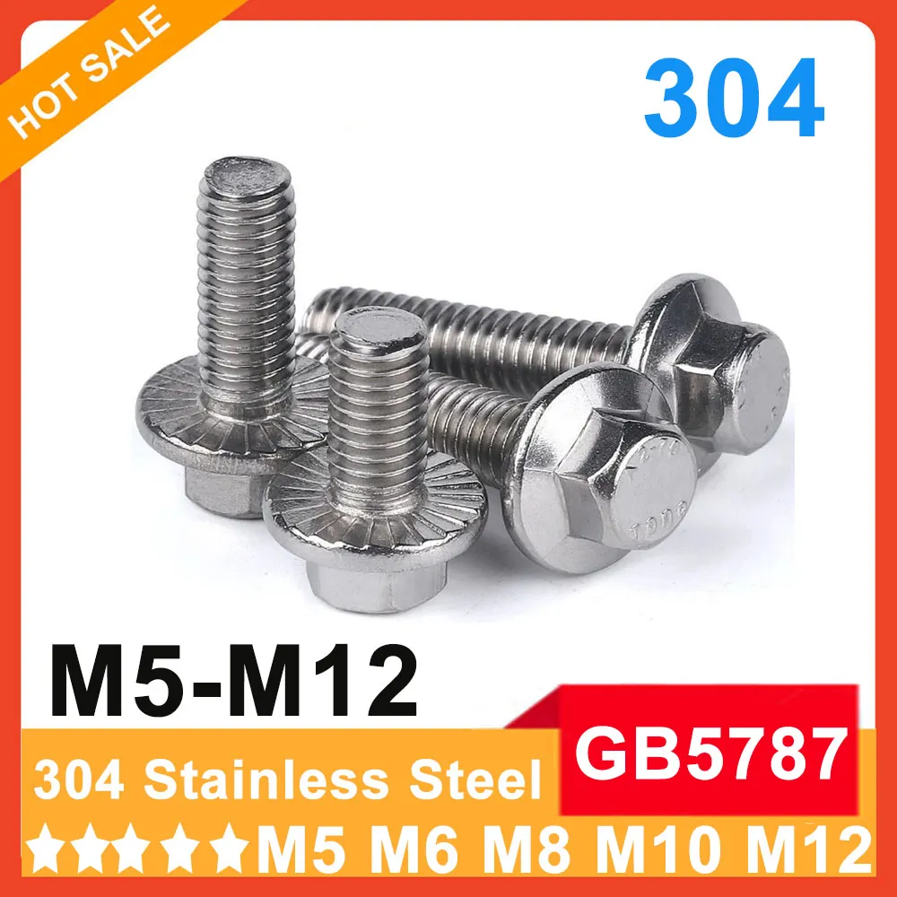 1/10 adet M5 M6 M8 M10 M12 GB5787304 paslanmaz çelik içbükey altıgen flanş cıvataları tırtıklı kap ALTIGEN BAŞLI VİDA yıkayıcı kafaları