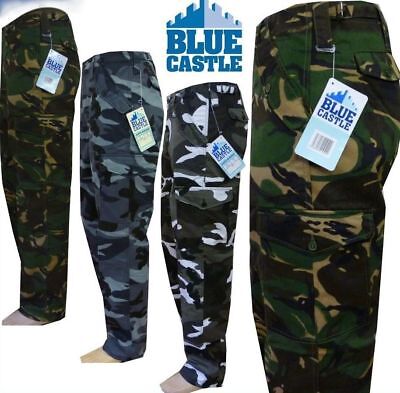 Mens Cargo Combat Work Trousers Army Military Camo Camouflage Blue Castle 901