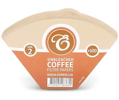 100 Size 2 / 2K Coffee Filter Paper Cones, Unbleached Brown Replacement