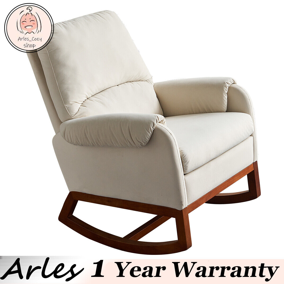 20.47" Velvet Rocking Chair Sofa Armchair for Living Room Reading Room Beige