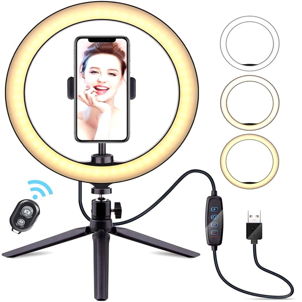 10.2in LED Ring Light with Tripod Stand&Phone Holder Dimmable Desk Ringlight Kit