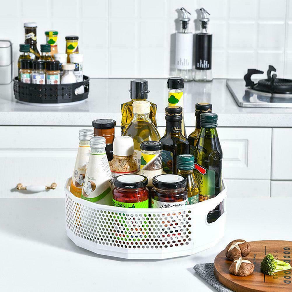 Kitchen Rotating Shelf Cupboard Spice Jars Dispenser Storage Tray Organiser D2G3