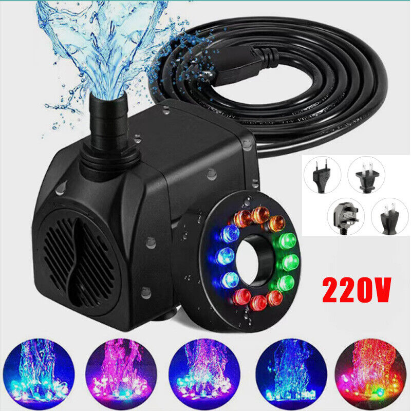 Submersible 10W 220V 12 LED Lights Water Pump For Garden Pond Tank Fountain Pool