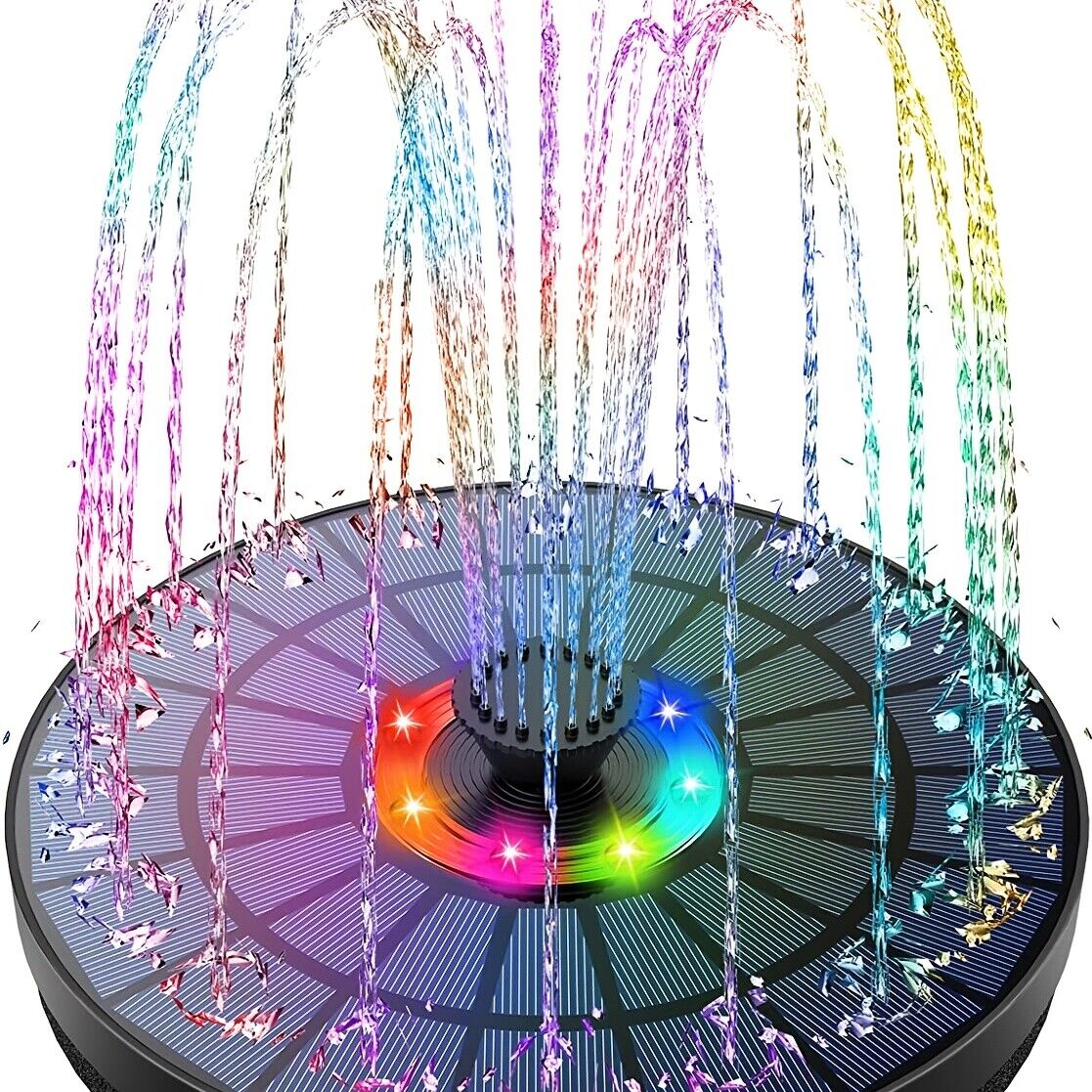 1pc 5.5W LED Solar Fountain Pump With Color LED Light, New Upgrade 7 Nozzles
