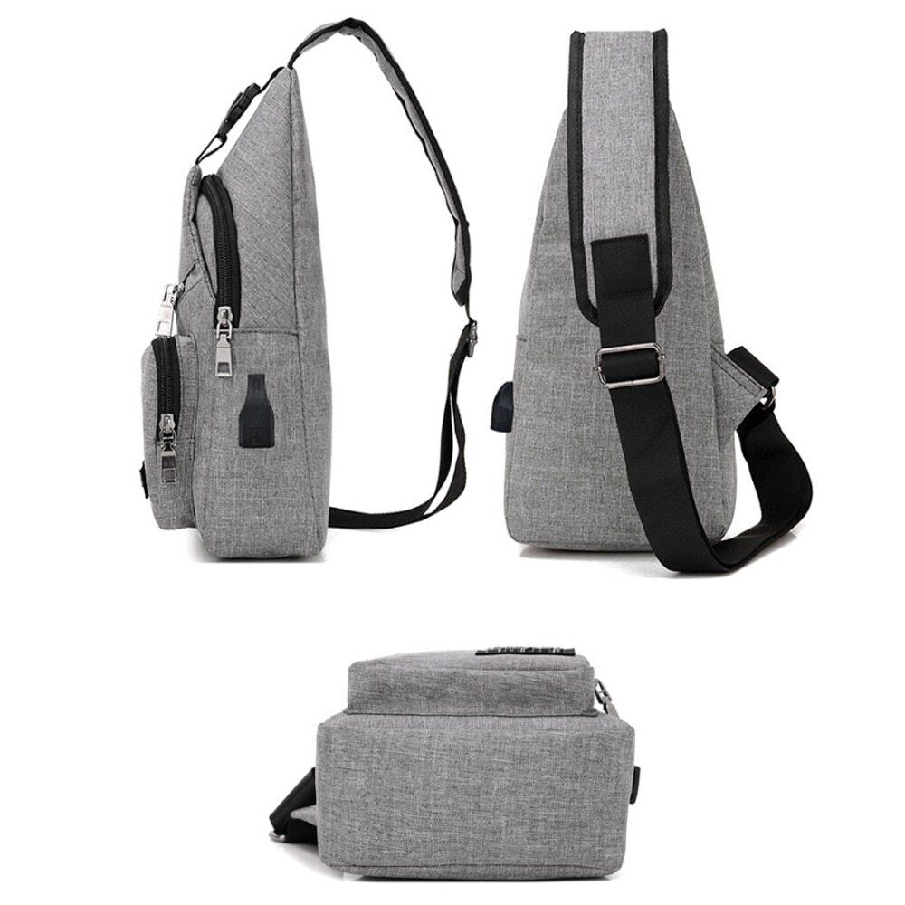 Men Bag Shoulder Bags USB Charging Crossbody Package Men's Leather Sling Pack - Görsel 2