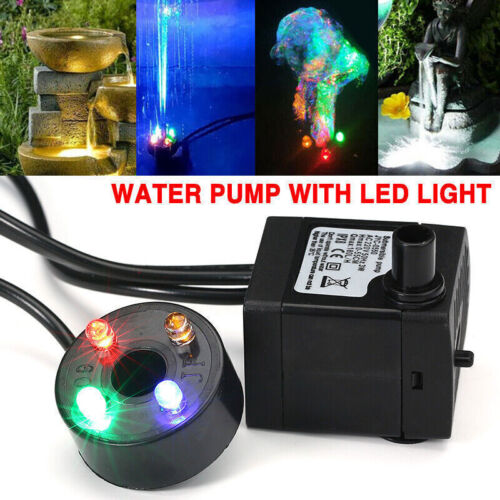 Submersible Fountain Pump with 4 LED Light for Water Feature Aquarium Fish Tank
