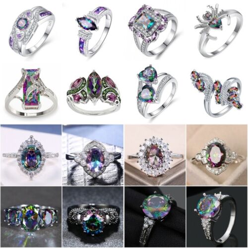 Gorgeous Mystic Topaz Silver Ring Wedding Women Rings Jewelry Gifts Size 6-10