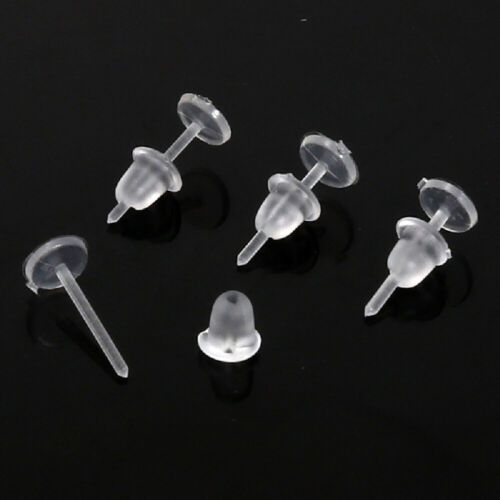 10 20 50 100x  Invisible Clear earrings plastic studs earring backs work school - Görsel 3