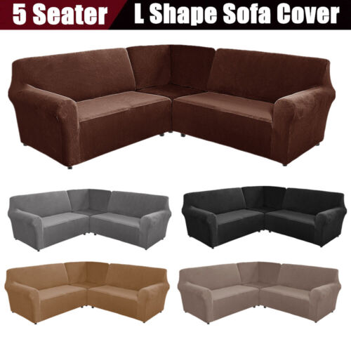 3-Piece Velvet L Shape Sofa Covers 5 Seater Sectional Corner Sofa Slipcovers
